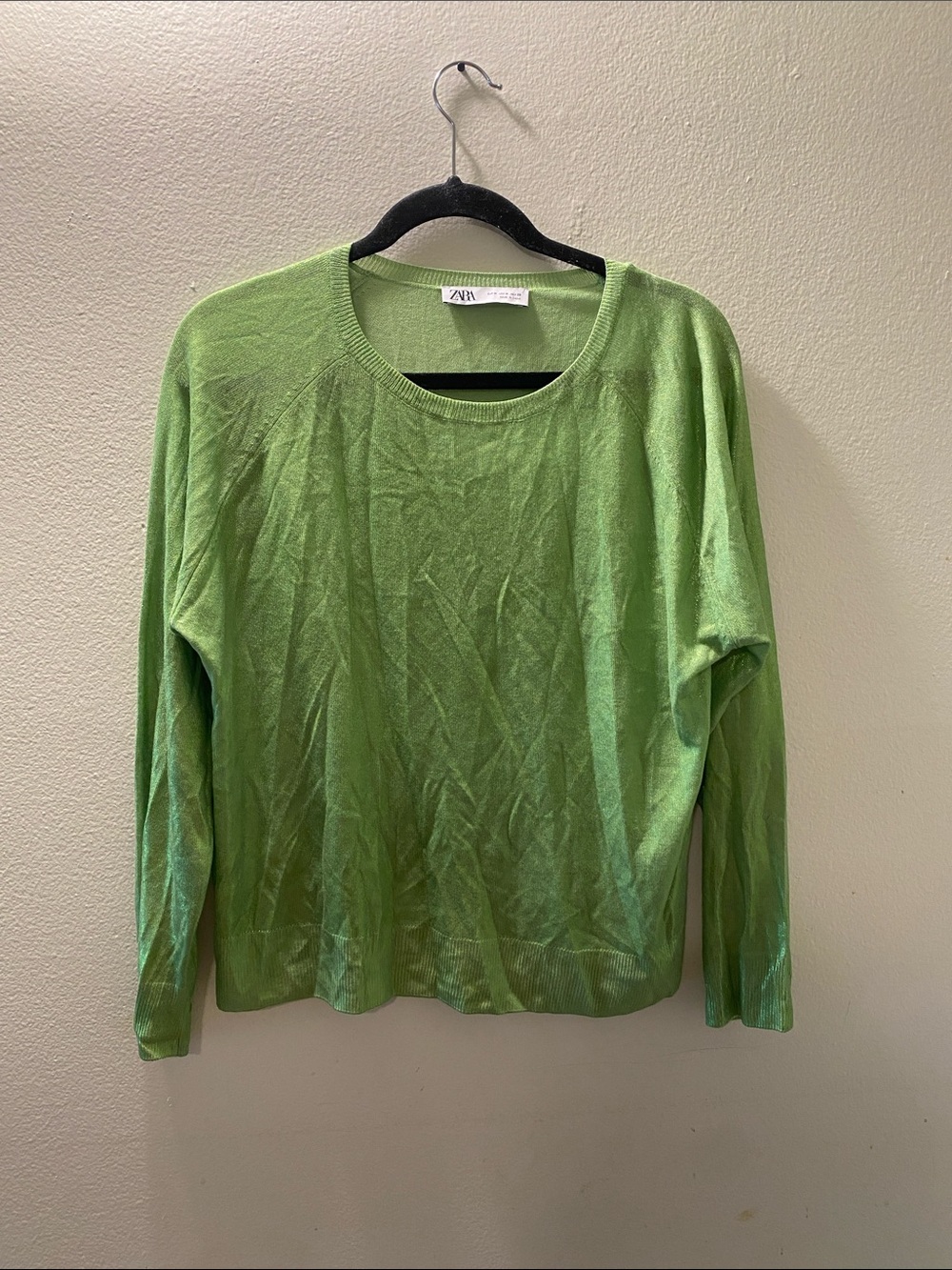 Zara Light Green with subtle sheen Crewneck Sweater